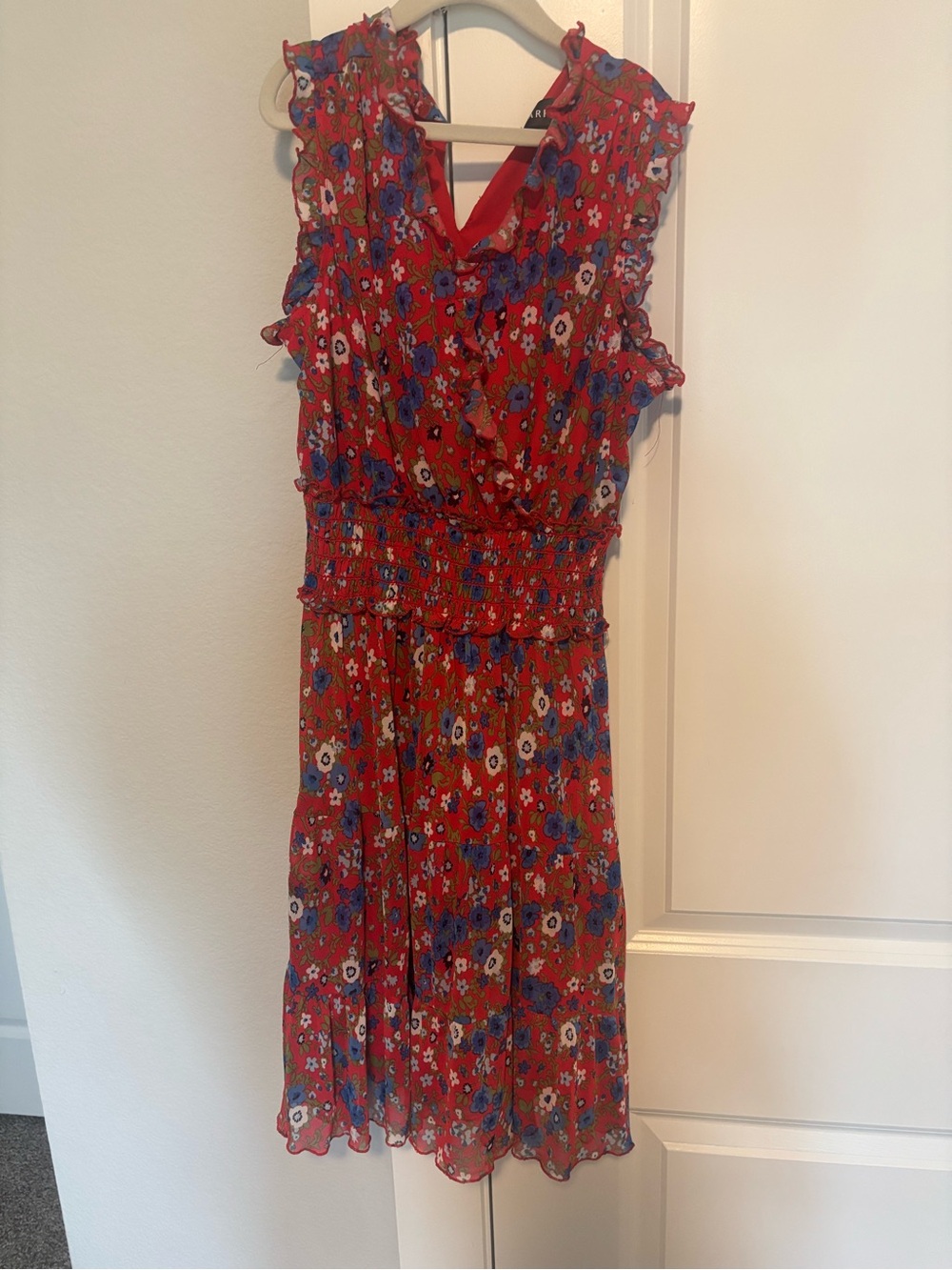 Harper Red Floral Ruffle Midi Dress
